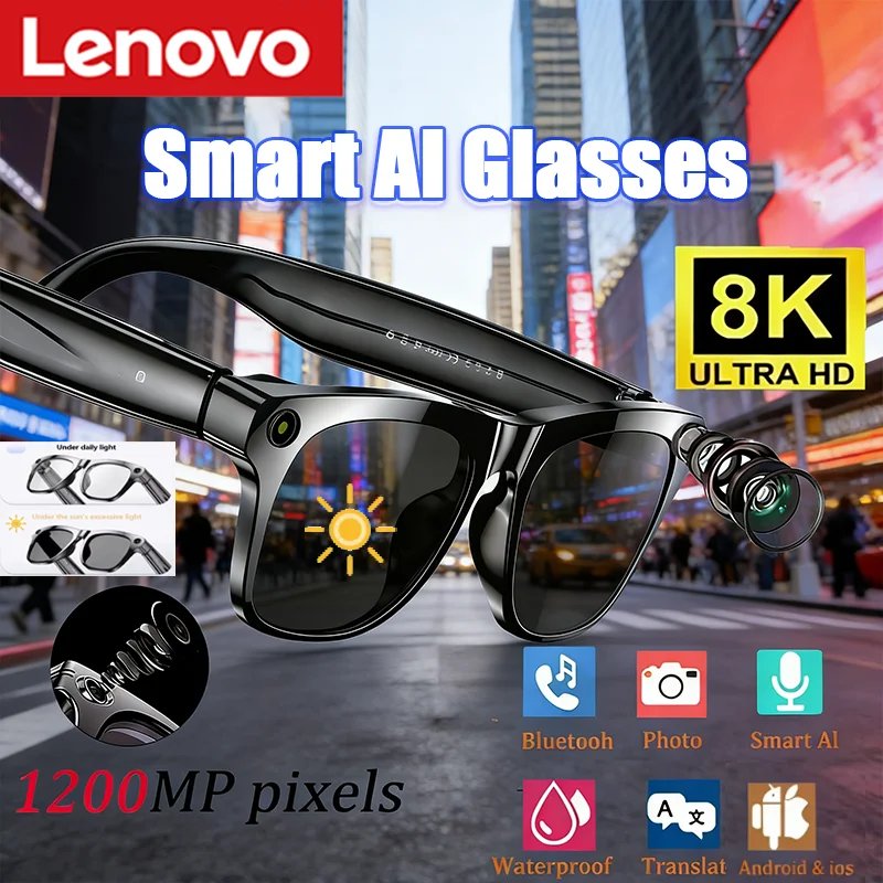 Lenovo Smart 8K AI Glasses With 1200mp Camera Chat Gpt Touch Sport Sunglasses Bluetooth Calling Music Player For Men Women Gift Lenovo Smart 8K AI Glasses With 1200mp Camera Chat Gpt Touch Sport Sunglasses Bluetooth Calling Music Player For Men Women Gift