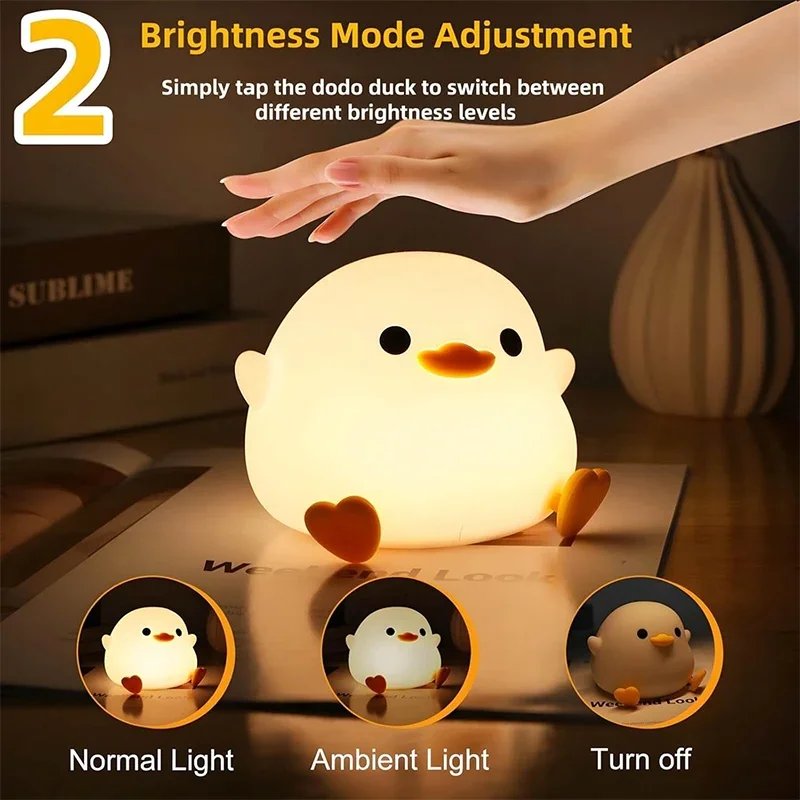 LED Night Light Cute Duck Cartoon Animals Silicone Lamp for Children Kid Touch Sensor Timing USB Rechargeable for Birthday Gifts LED Night Light Cute Duck Cartoon Animals Silicone Lamp for Children Kid Touch Sensor Timing USB Rechargeable for Birthday Gifts