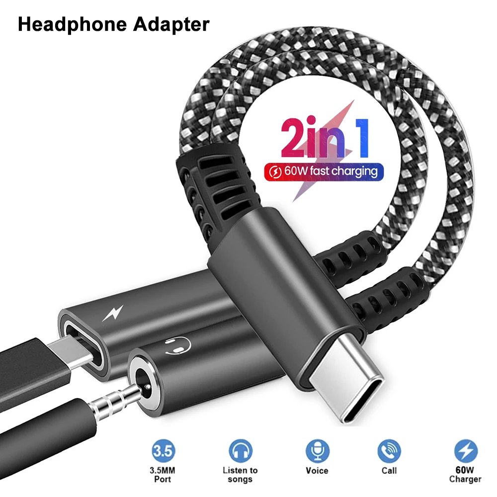 1pcs 2pcs USB Type C to 3.5mm Headphone and Charger Adapter 2-in-1 USB C to AUX Audio Jack Dongle Charger Cable For Fast Samsung 1pcs 2pcs USB Type C to 3.5mm Headphone and Charger Adapter 2-in-1 USB C to AUX Audio Jack Dongle Charger Cable For Fast Samsung