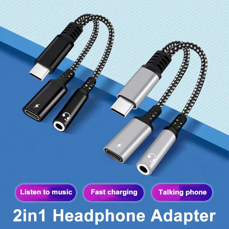 1pcs 2pcs USB Type C to 3.5mm Headphone and Charger Adapter 2-in-1 USB C to AUX Audio Jack Dongle Charger Cable For Fast Samsung 1pcs 2pcs USB Type C to 3.5mm Headphone and Charger Adapter 2-in-1 USB C to AUX Audio Jack Dongle Charger Cable For Fast Samsung