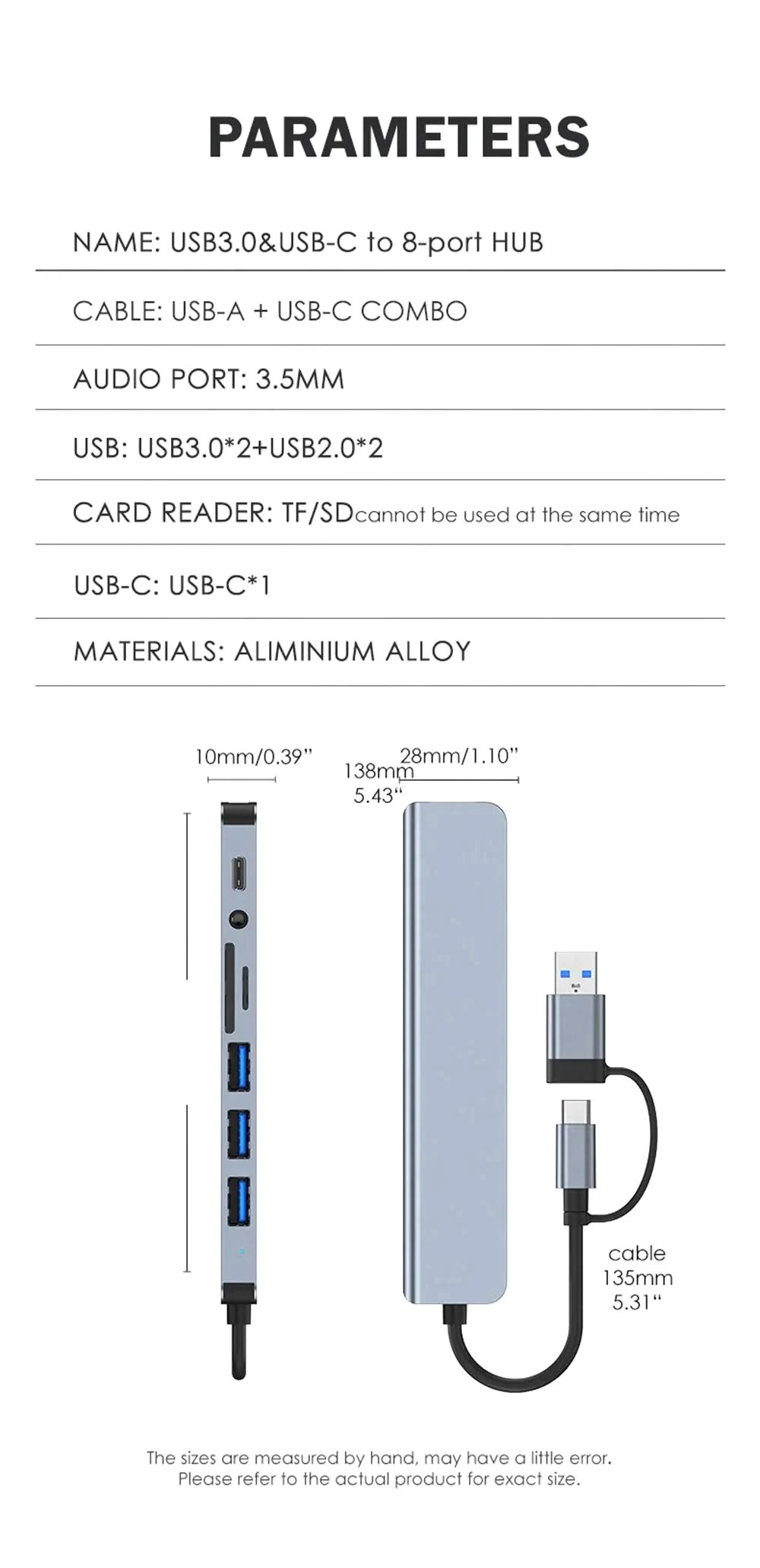 8-in-1 USB Expander HUB USB Distributor with 2 USB 3.0, 2 USB 2.0, And 1 USB C Ports, TF/SD Card Suitable For Laptops PC Macbook 8-in-1 USB Expander HUB USB Distributor with 2 USB 3.0, 2 USB 2.0, And 1 USB C Ports, TF/SD Card Suitable For Laptops PC Macbook