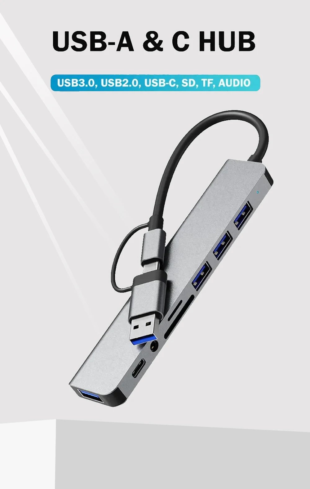 8-in-1 USB Expander HUB USB Distributor with 2 USB 3.0, 2 USB 2.0, And 1 USB C Ports, TF/SD Card Suitable For Laptops PC Macbook 8-in-1 USB Expander HUB USB Distributor with 2 USB 3.0, 2 USB 2.0, And 1 USB C Ports, TF/SD Card Suitable For Laptops PC Macbook