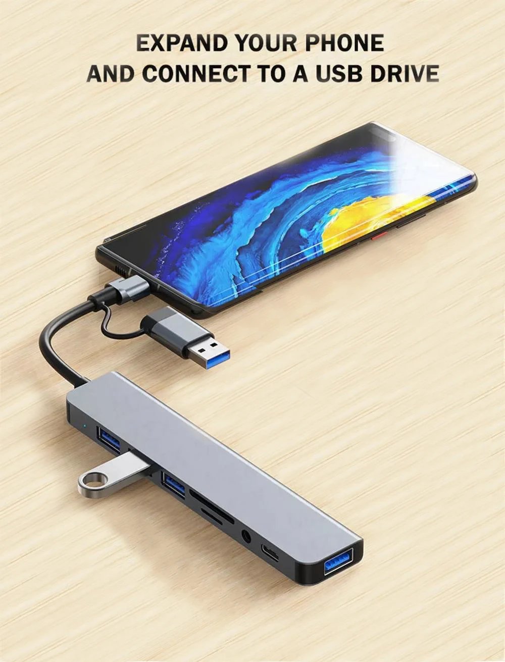 8-in-1 USB Expander HUB USB Distributor with 2 USB 3.0, 2 USB 2.0, And 1 USB C Ports, TF/SD Card Suitable For Laptops PC Macbook 8-in-1 USB Expander HUB USB Distributor with 2 USB 3.0, 2 USB 2.0, And 1 USB C Ports, TF/SD Card Suitable For Laptops PC Macbook