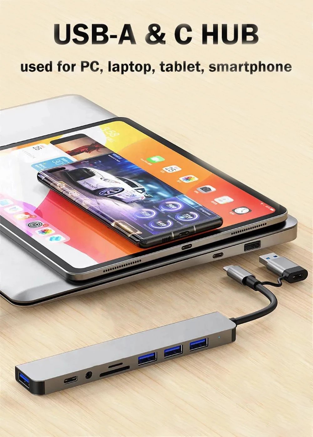 8-in-1 USB Expander HUB USB Distributor with 2 USB 3.0, 2 USB 2.0, And 1 USB C Ports, TF/SD Card Suitable For Laptops PC Macbook 8-in-1 USB Expander HUB USB Distributor with 2 USB 3.0, 2 USB 2.0, And 1 USB C Ports, TF/SD Card Suitable For Laptops PC Macbook