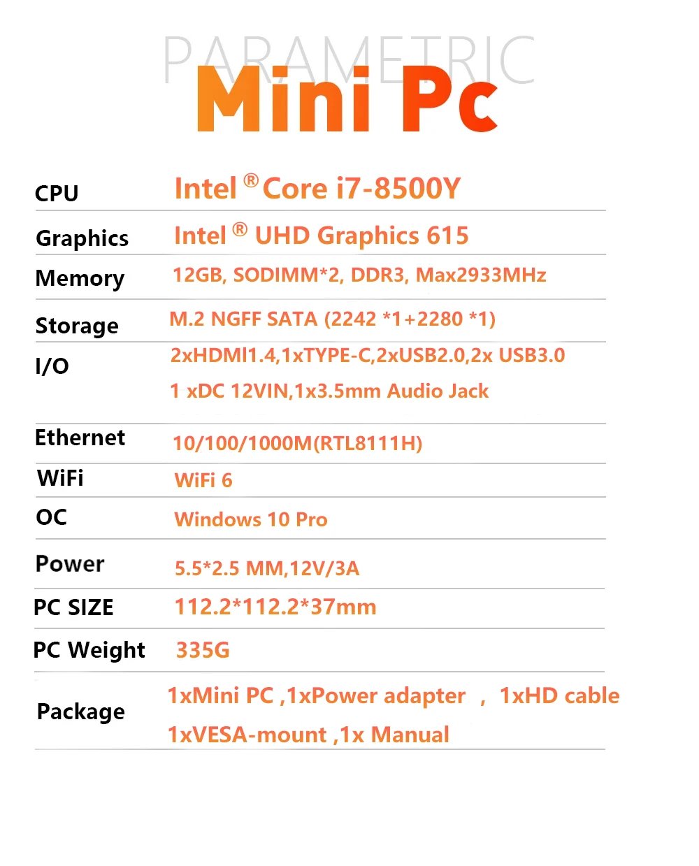 Mini PC Windows 10 Intel Core i7 8500Y 12GB DDR3 512GB 1TB SSD PC Gamer Computer Dual WIFI 6 BT4.2 4K HD Mini Gaming Pc Desktop