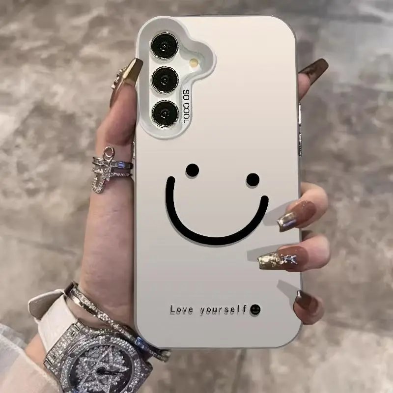 Galaxy S25 S24 S23 Ultra S22 Plus S21 FE Case Color Silver Smile Cheeks Cover For A56 A55 A54 A53 A36 A25 A24 Funda