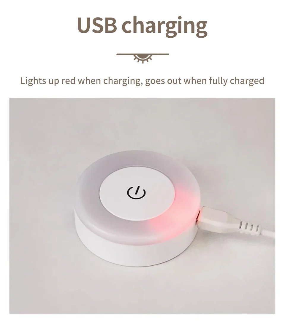 Wireless Led Book Light 6cm Rechargeable Wall Lamp with Touch Switch Night Light 3-Colors Dimmable Portable for Bedroom Reading