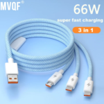 3in1 Usb 66W Super Fast Charging Macarone Braided  Data Cable, Suitable for Iphone Huawei Xiaomi Android Type C Charging Cable