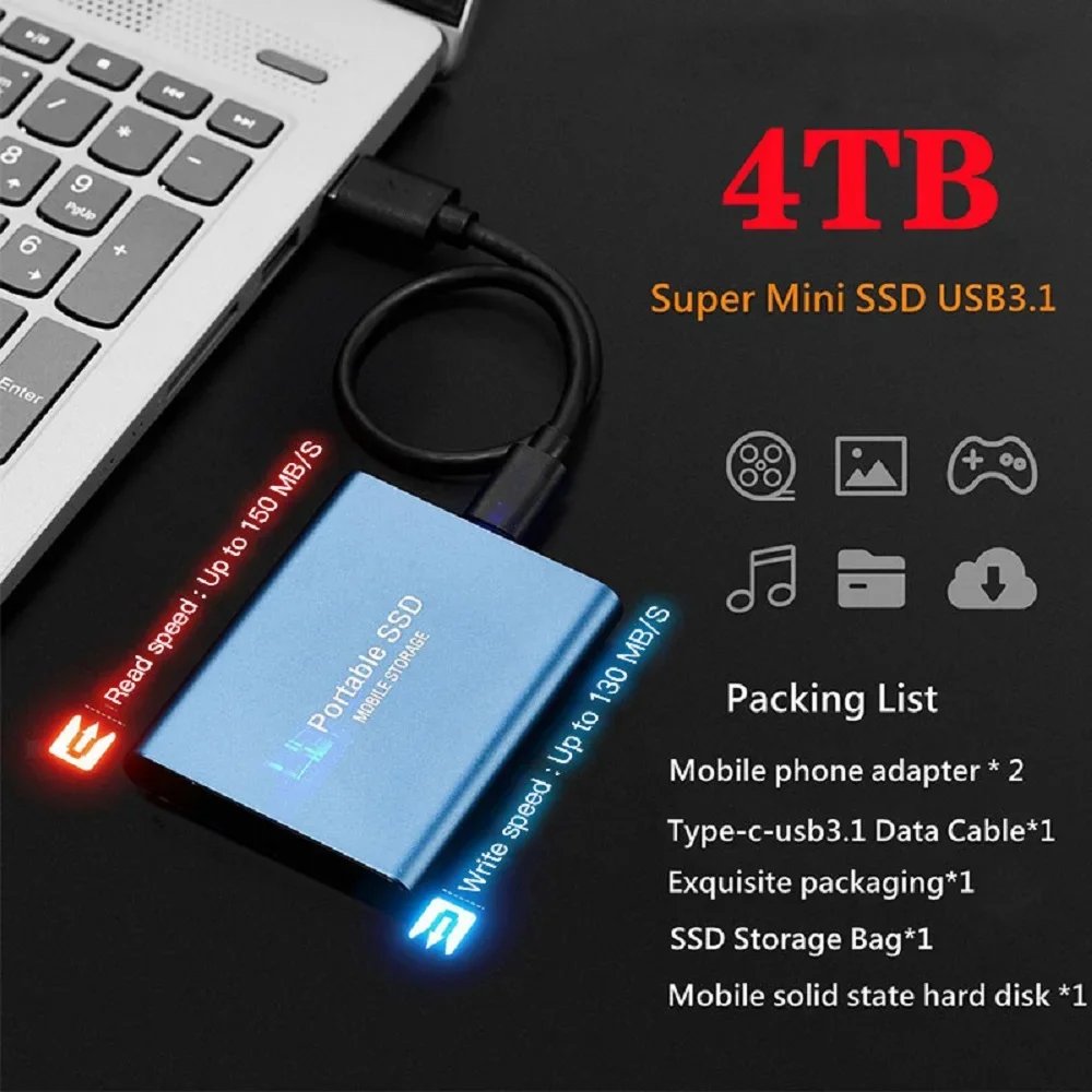 Portable SSD 1TB Original Hard Disk USB3.1 High Speed Hard Drive Type-C Solid Disk 4TB 8TB External ssd for Phone/Loptop/PC Portable SSD 1TB Original Hard Disk USB3.1 High Speed Hard Drive Type-C Solid Disk 4TB 8TB External ssd for Phone/Loptop/PC