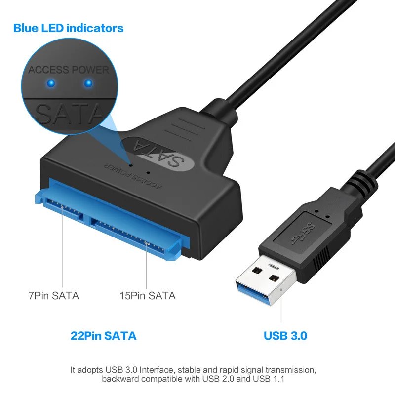Up to 6 Gbps Sata to Usb 3.0 Adapter for 2.5 Inch Laptop Accessories External HDD SSD Hard Drive 22 Pin Cable Computer Cables Up to 6 Gbps Sata to Usb 3.0 Adapter for 2.5 Inch Laptop Accessories External HDD SSD Hard Drive 22 Pin Cable Computer Cables