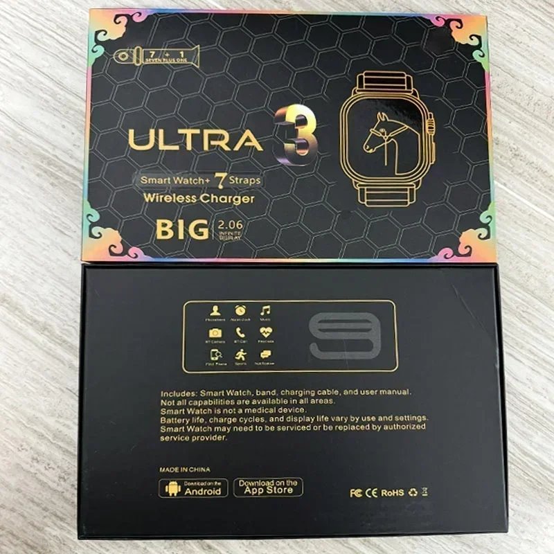 New Watch10 Ultra with 7 Watch Straps  Smartwatch 2.2HD Amoled Circular Screen ECG Monitoring Reloj Inteligente Wristwatch