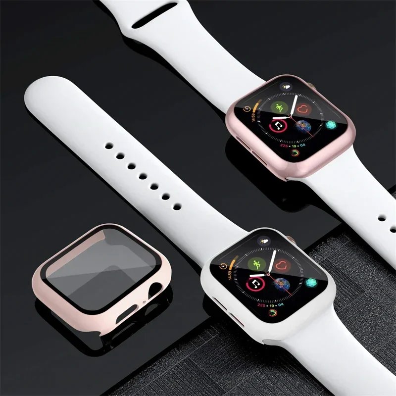 Glass+Cover+Strap For Apple Watch band 44mm 41mm 45mm 40mm 38mm 42mm Silicone bracelet iWatch serises 9 8 3 4 5 6 SE 7 watchbands