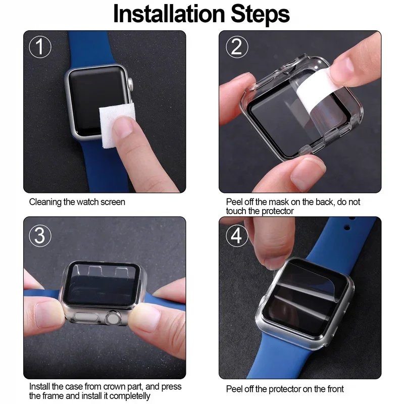 Glass+Cover+Strap For Apple Watch band 44mm 41mm 45mm 40mm 38mm 42mm Silicone bracelet iWatch serises 9 8 3 4 5 6 SE 7 watchbands