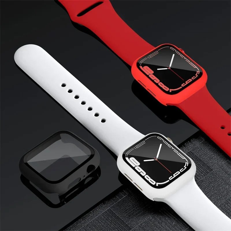 Glass+Cover+Strap For Apple Watch band 44mm 41mm 45mm 40mm 38mm 42mm Silicone bracelet iWatch serises 9 8 3 4 5 6 SE 7 watchbands