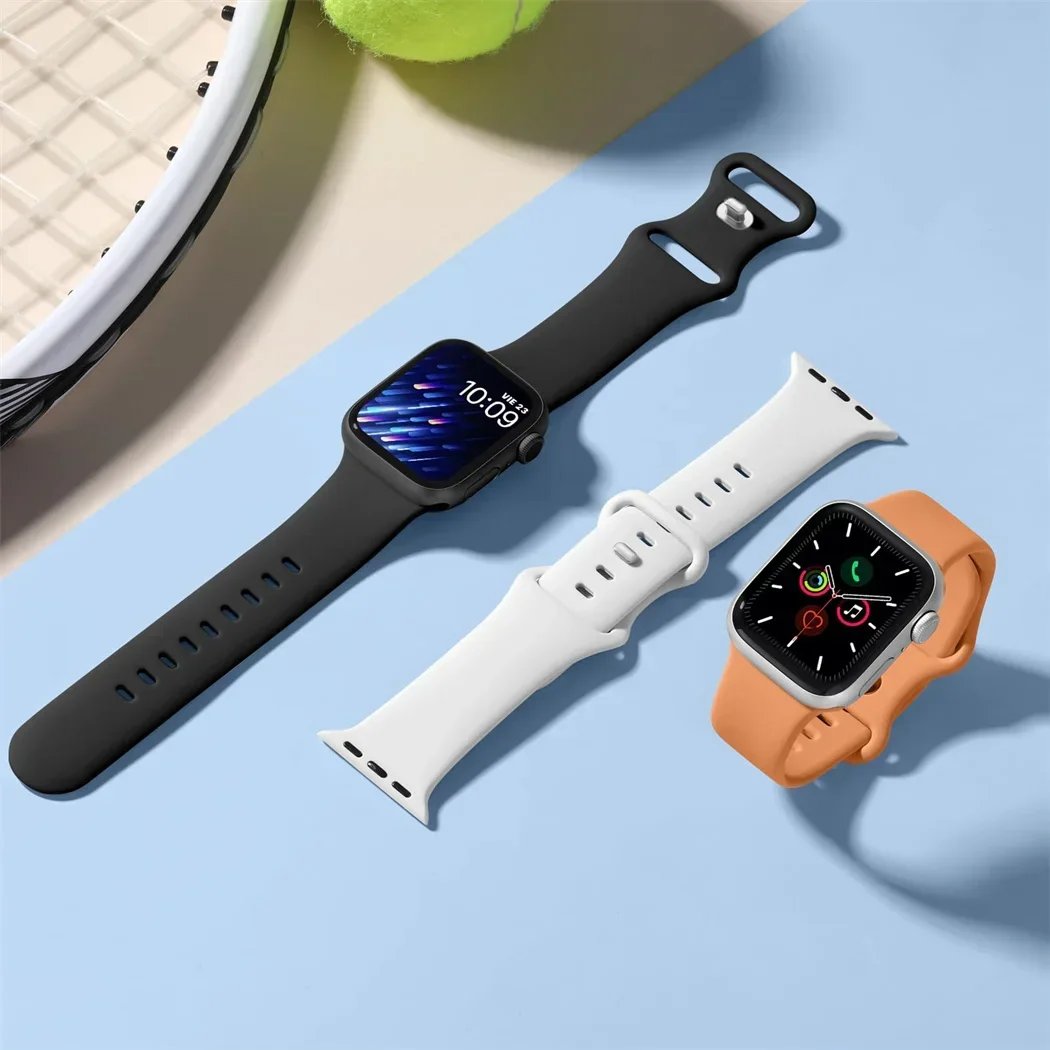 Glass+Cover+Strap For Apple Watch band 44mm 41mm 45mm 40mm 38mm 42mm Silicone bracelet iWatch serises 9 8 3 4 5 6 SE 7 watchbands