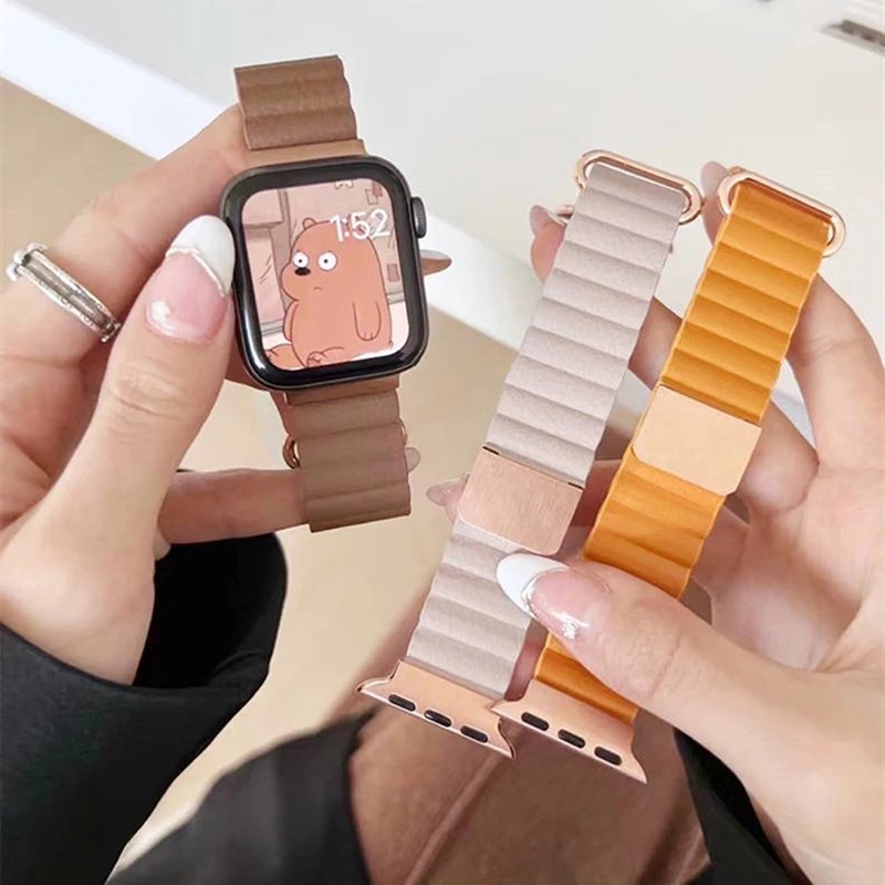 Leather Magnetic Strap for Apple Watch 10 Ultra Band 46mm 42mm 49/44mm 40mm 41mm 45mm Women Loop Bracelet iWatch Series 9 8 SE 7 Leather Magnetic Strap for Apple Watch 10 Ultra Band 46mm 42mm 49/44mm 40mm 41mm 45mm Women Loop Bracelet iWatch Series 9 8 SE 7