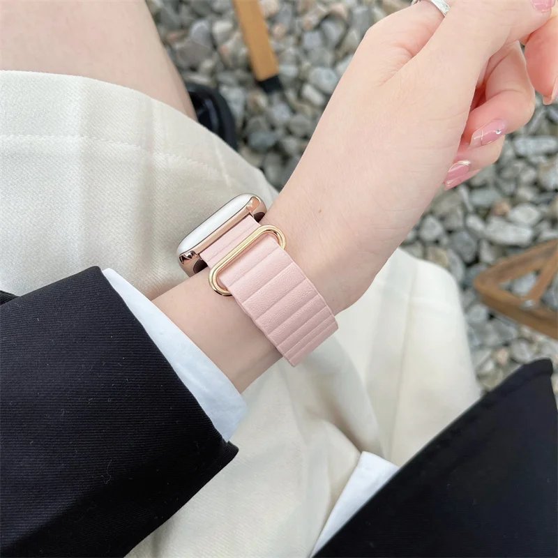 Leather Magnetic Strap for Apple Watch 10 Ultra Band 46mm 42mm 49/44mm 40mm 41mm 45mm Women Loop Bracelet iWatch Series 9 8 SE 7 Leather Magnetic Strap for Apple Watch 10 Ultra Band 46mm 42mm 49/44mm 40mm 41mm 45mm Women Loop Bracelet iWatch Series 9 8 SE 7