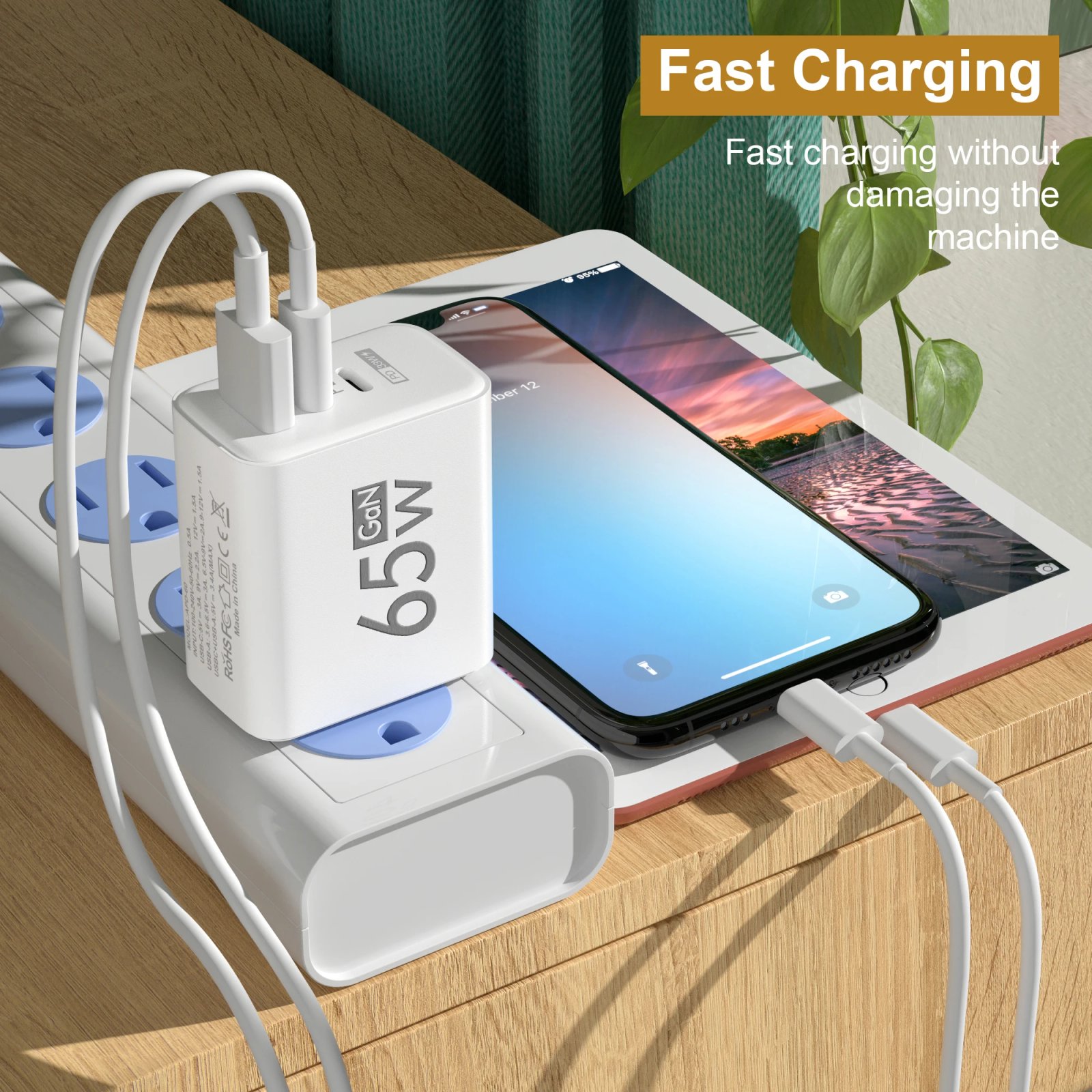 3 Ports PD 65W USB Fast Charge Charger Type C Mobile Phone Quick Charging Adapter For iPhone Samsung Xiaomi Oneplus Wall Charger
