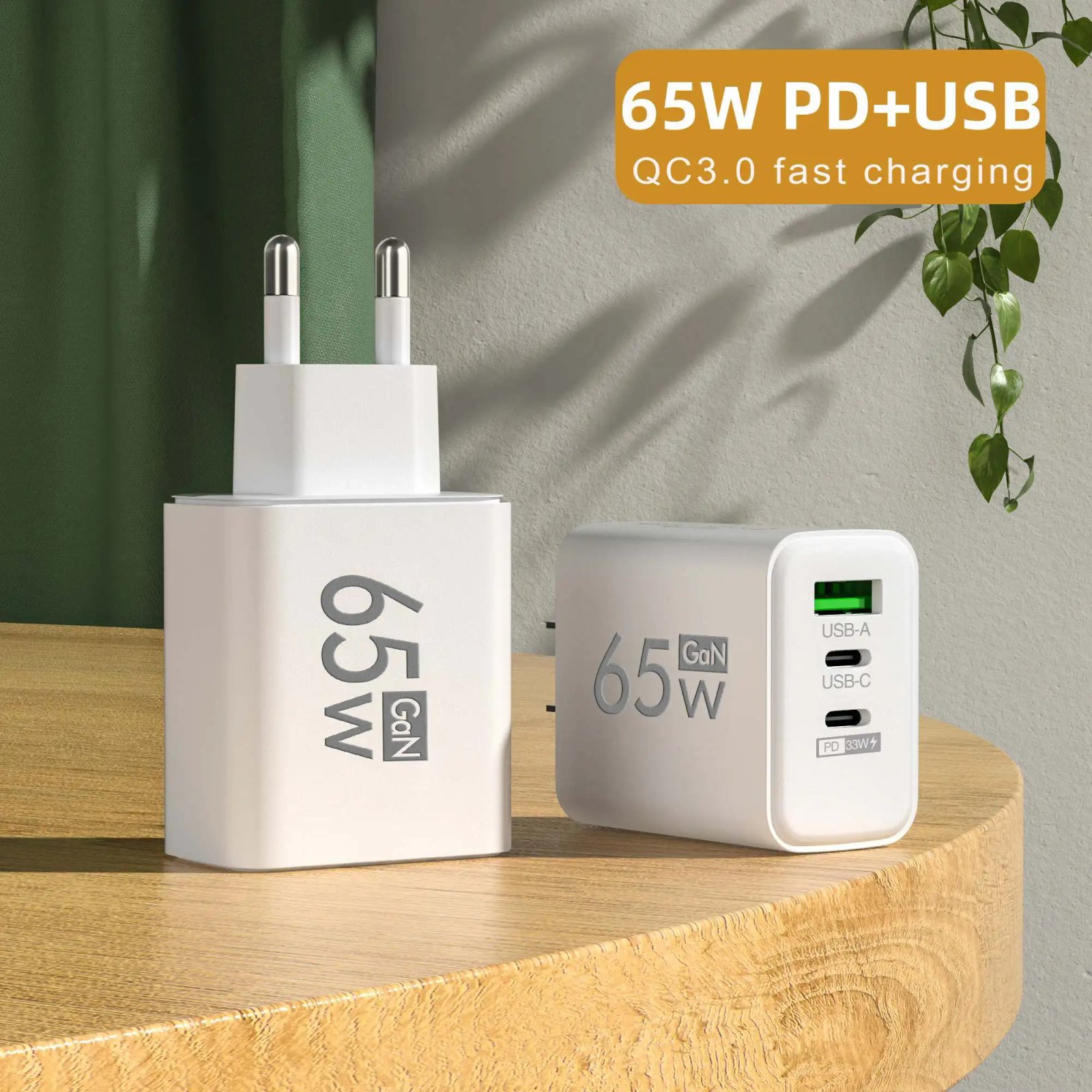 3 Ports PD 65W USB Fast Charge Charger Type C Mobile Phone Quick Charging Adapter For iPhone Samsung Xiaomi Oneplus Wall Charger