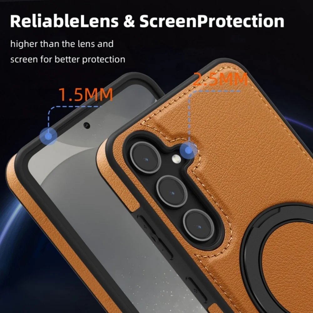 Luxury Leather Pattern Magnetic Stand Case Samsung Galaxy S25 S26 S24 S23 Ultra Plus S25 FE Solid Color Business Protection Case