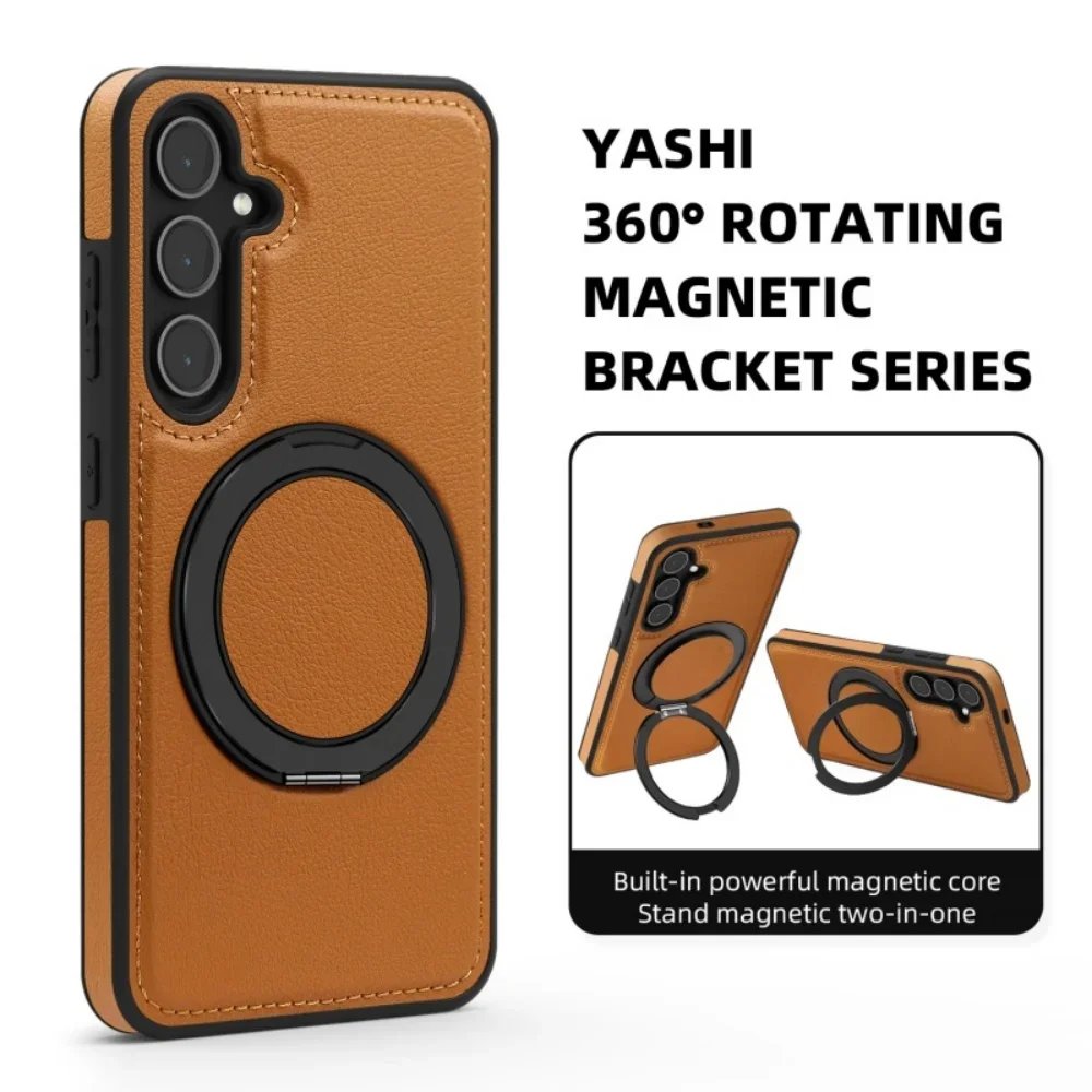 Luxury Leather Pattern Magnetic Stand Case Samsung Galaxy S25 S26 S24 S23 Ultra Plus S25 FE Solid Color Business Protection Case