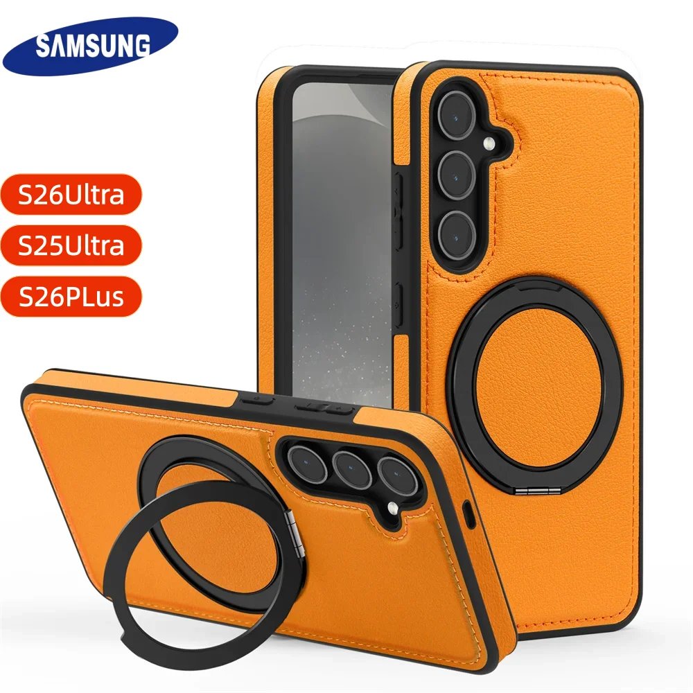 Luxury Leather Pattern Magnetic Stand Case Samsung Galaxy S25 S26 S24 S23 Ultra Plus S25 FE Solid Color Business Protection Case