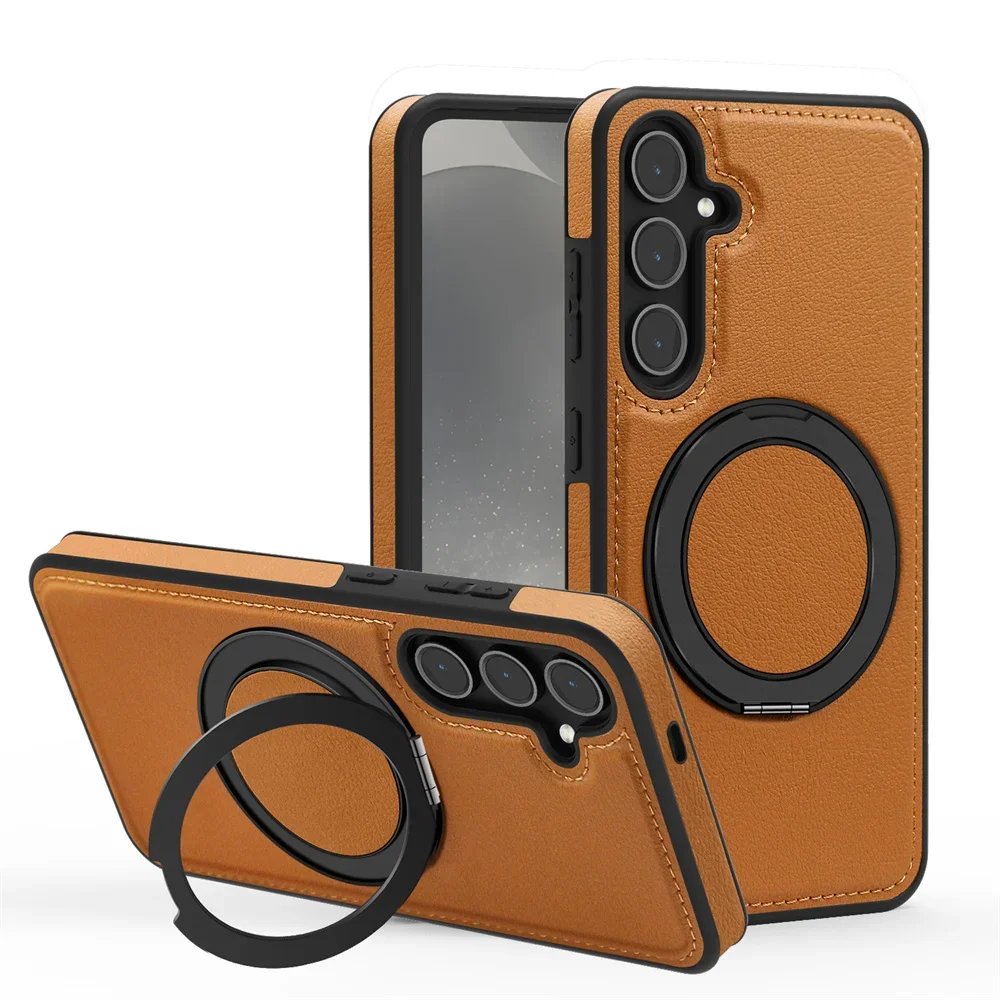 Luxury Leather Pattern Magnetic Stand Case Samsung Galaxy S25 S26 S24 S23 Ultra Plus S25 FE Solid Color Business Protection Case