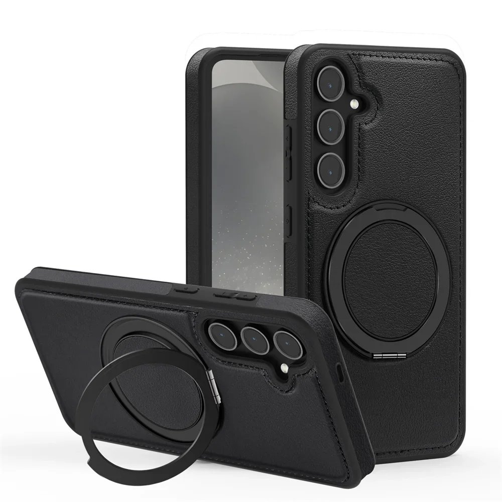 Luxury Leather Pattern Magnetic Stand Case Samsung Galaxy S25 S26 S24 S23 Ultra Plus S25 FE Solid Color Business Protection Case