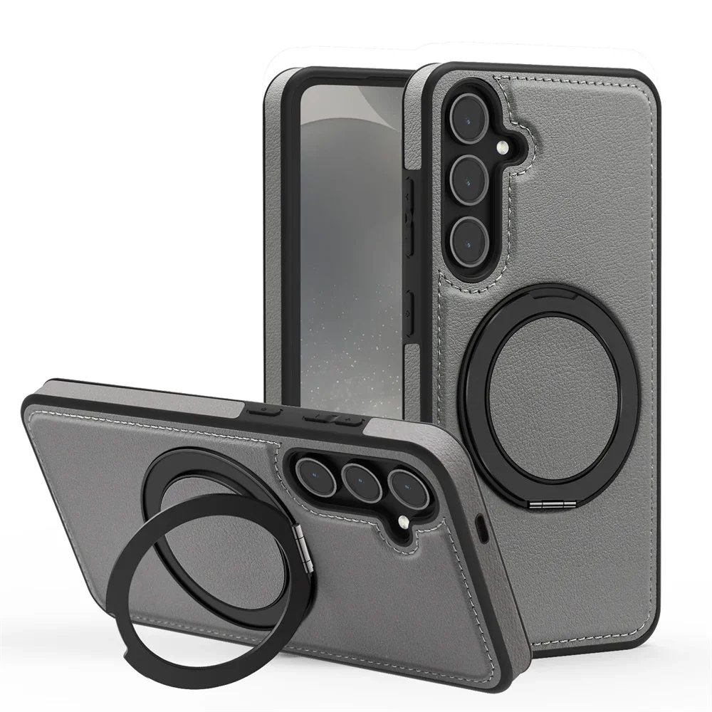 Luxury Leather Pattern Magnetic Stand Case Samsung Galaxy S25 S26 S24 S23 Ultra Plus S25 FE Solid Color Business Protection Case