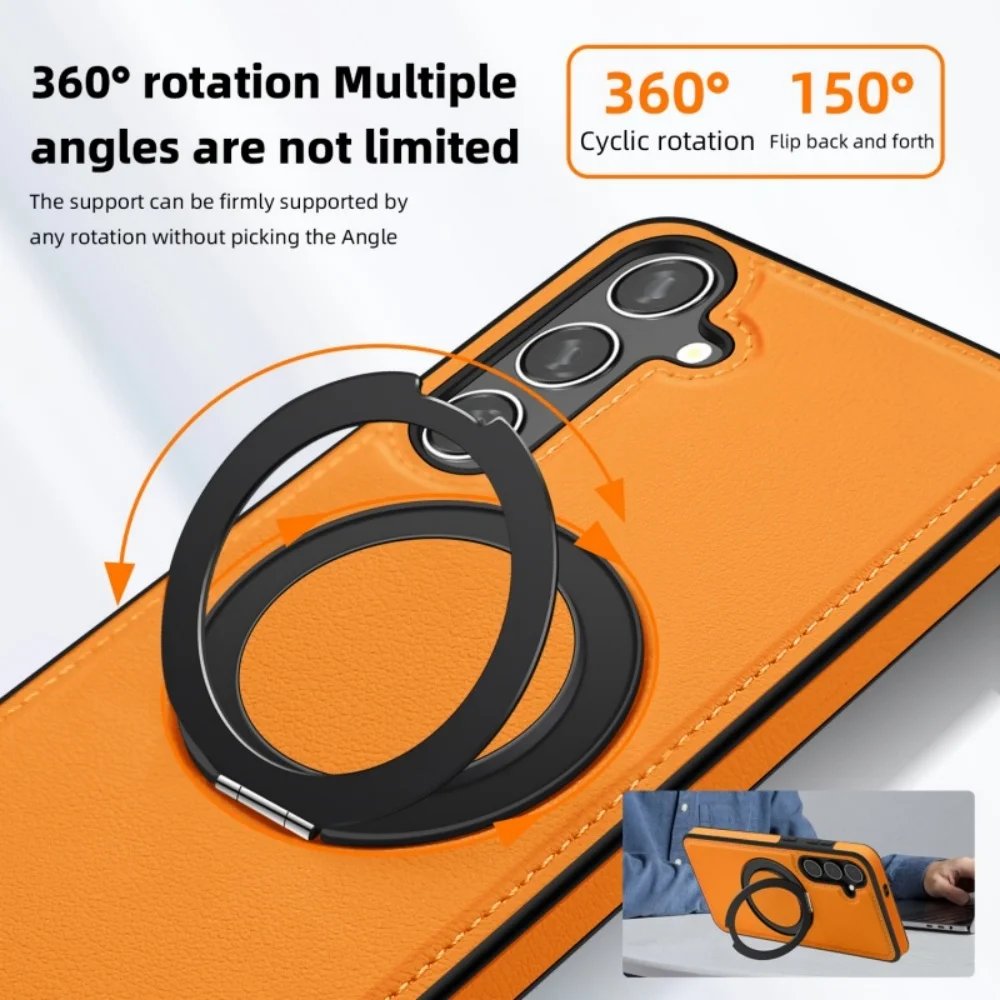 Luxury Leather Pattern Magnetic Stand Case Samsung Galaxy S25 S26 S24 S23 Ultra Plus S25 FE Solid Color Business Protection Case