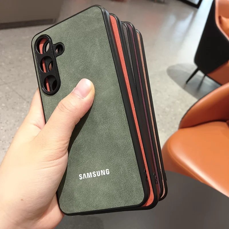 Samsung Galaxy A56 A55 A36 A35 A15 A25 A17 5G Case Luxury Sheepskin Leather Shell Plain Lambskin Cover Coque For Samsung A56