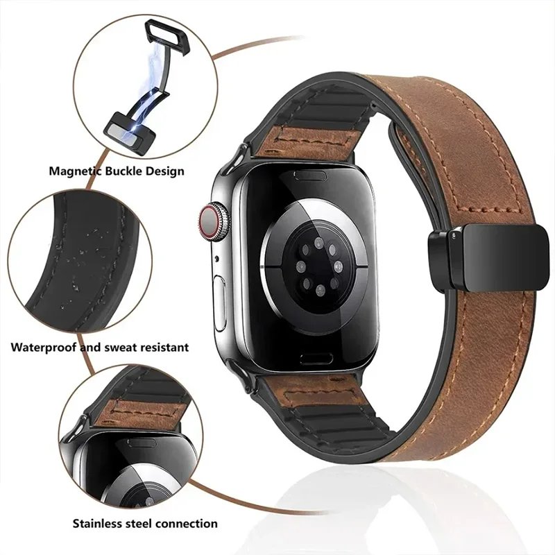 Leather Watch Bands For Apple Watch Starp 44mm 42 46 49 mm 45 41 38mm Bracelet iWatch Series 9 8 3 SE 6 7 10 Ultra Watch Strap Leather Watch Bands For Apple Watch Starp 44mm 42 46 49 mm 45 41 38mm Bracelet iWatch Series 9 8 3 SE 6 7 10 Ultra Watch Strap