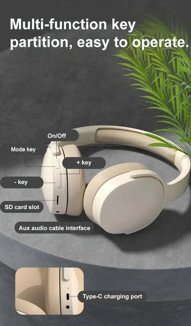Wireless Headphones Bluetooth 5.3 Portable Earphone Hifi Stereo Headset Game Earbuds With Mic For Samsung Iphone Huawei