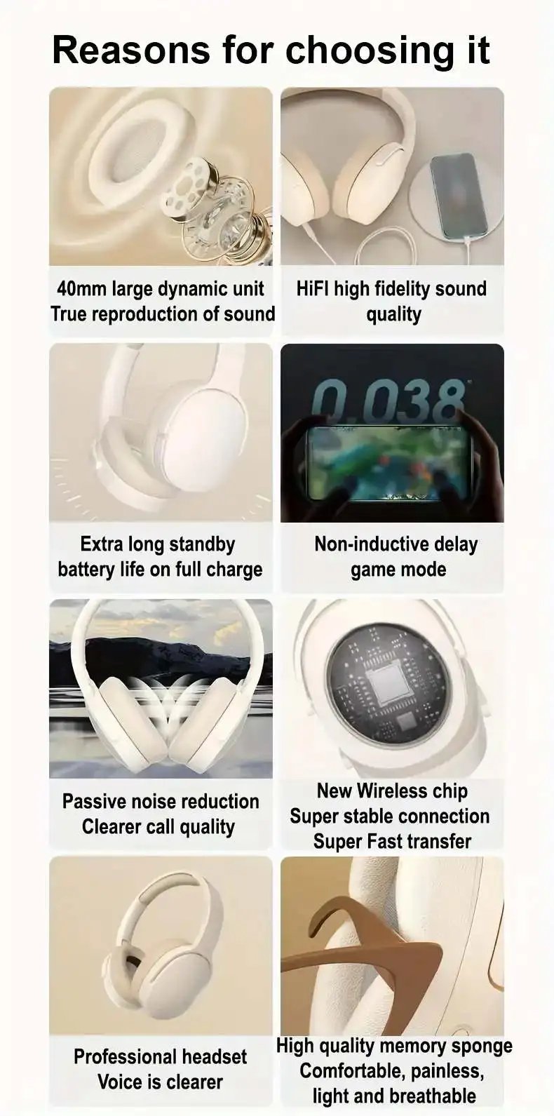 Wireless Headphones Bluetooth 5.3 Portable Earphone Hifi Stereo Headset Game Earbuds With Mic For Samsung Iphone Huawei