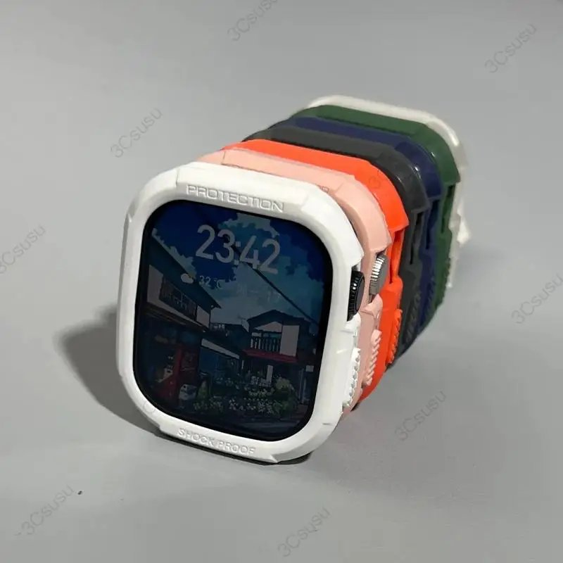 Silicone Case+Strap for Apple Watch 46mm 45mm 41mm 44mm 42mm 40mm 38mm for iWatch Series Ultra 3 11 10 SE 3 9 8 7 6 5 Protective