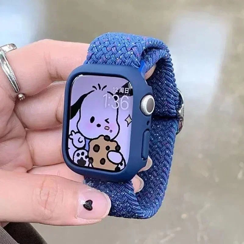 Korean Cute Braied Strap + Case For Apple Watch Band 49mm 46mm 41 45 44 38 42 Nylon Bracelet For iWatch Series 10 9 8 7 6 5 4 SE