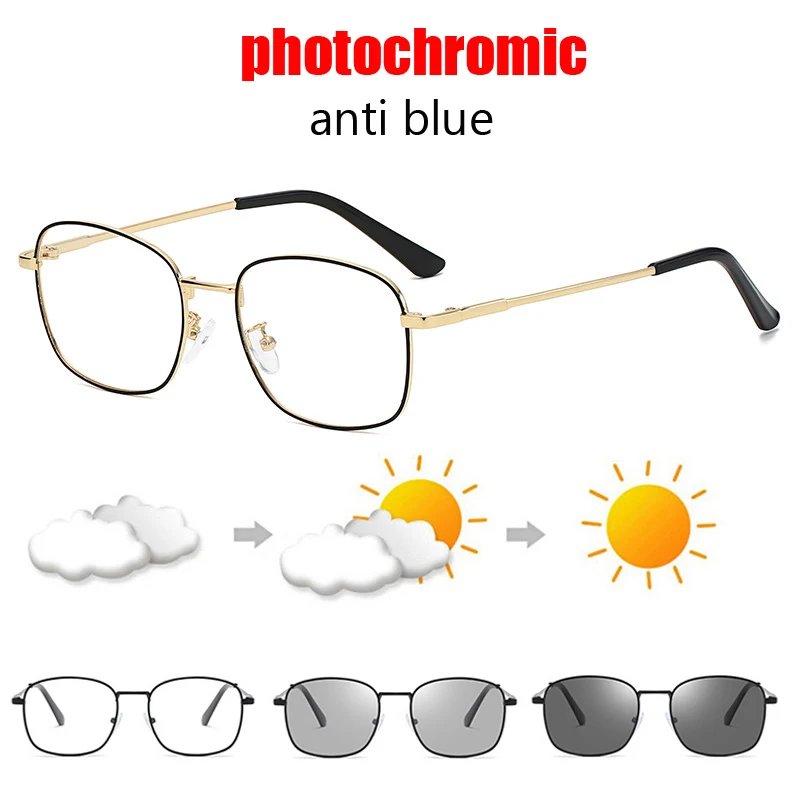 Photochromic Sunglasses Brand Vintage Sun Glasses Anti Blue Light Women Men Square Glasses Frame Outdoors Sun Chameleon UV400