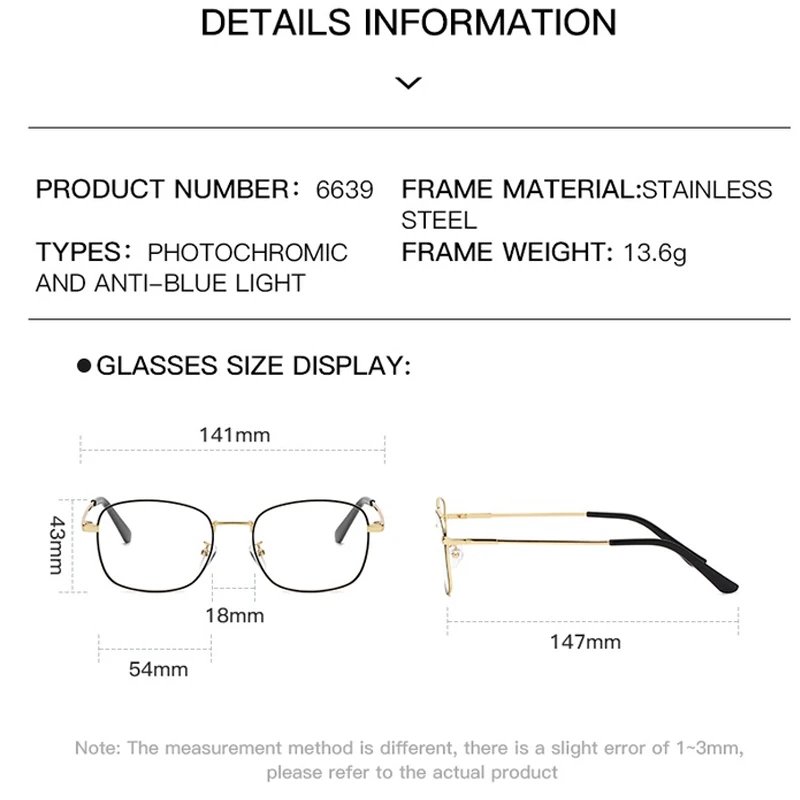 Photochromic Sunglasses Brand Vintage Sun Glasses Anti Blue Light Women Men Square Glasses Frame Outdoors Sun Chameleon UV400