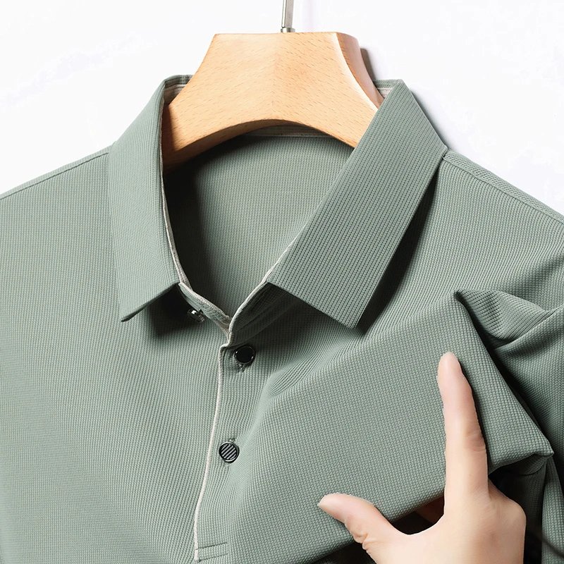 2025 New Men's Business Casual Short Sleeved Shirt Solid Color Polo Shirt Fashionable Breathable Comfortable Versatile Top