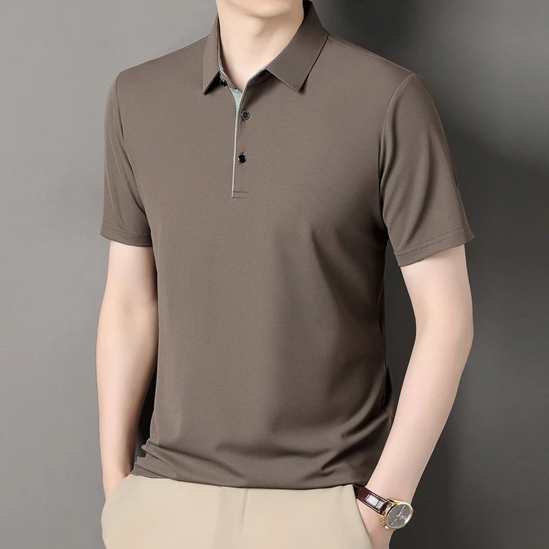 2025 New Men's Business Casual Short Sleeved Shirt Solid Color Polo Shirt Fashionable Breathable Comfortable Versatile Top