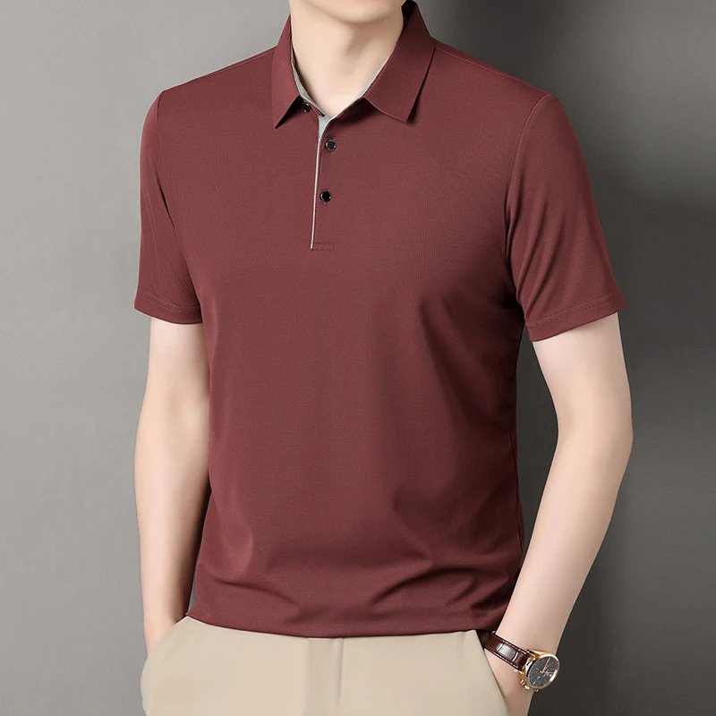 2025 New Men's Business Casual Short Sleeved Shirt Solid Color Polo Shirt Fashionable Breathable Comfortable Versatile Top