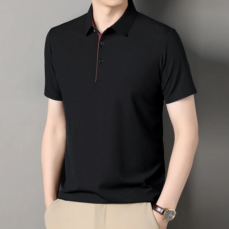 2025 New Men's Business Casual Short Sleeved Shirt Solid Color Polo Shirt Fashionable Breathable Comfortable Versatile Top