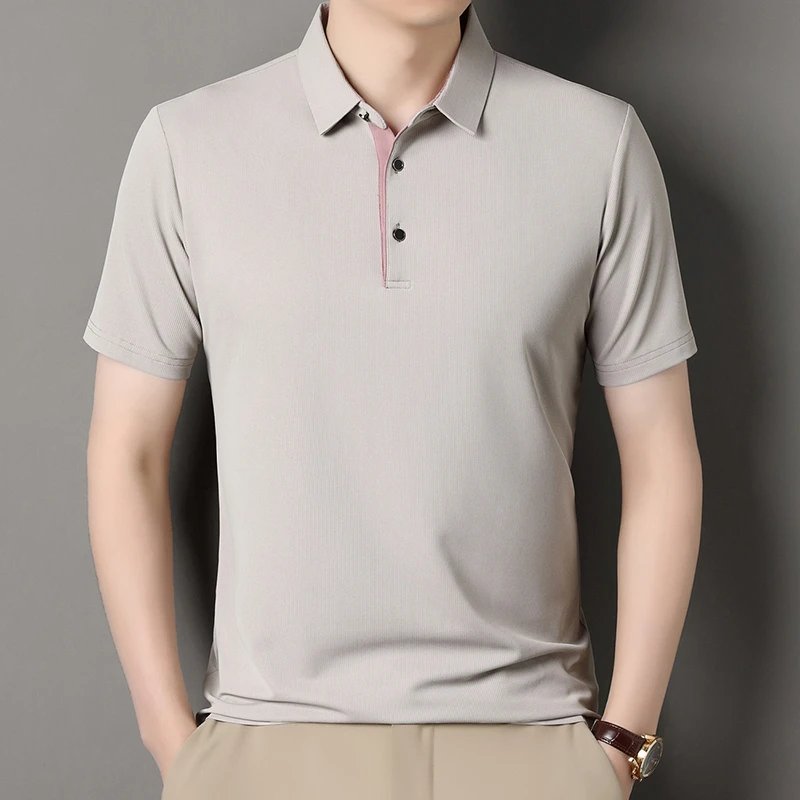 2025 New Men's Business Casual Short Sleeved Shirt Solid Color Polo Shirt Fashionable Breathable Comfortable Versatile Top