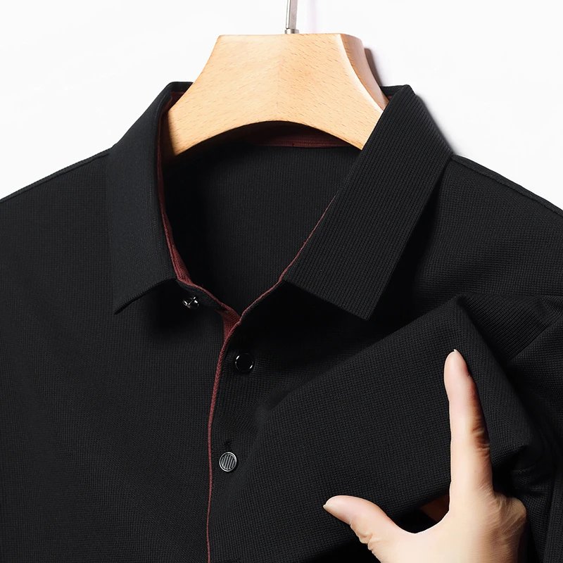 2025 New Men's Business Casual Short Sleeved Shirt Solid Color Polo Shirt Fashionable Breathable Comfortable Versatile Top