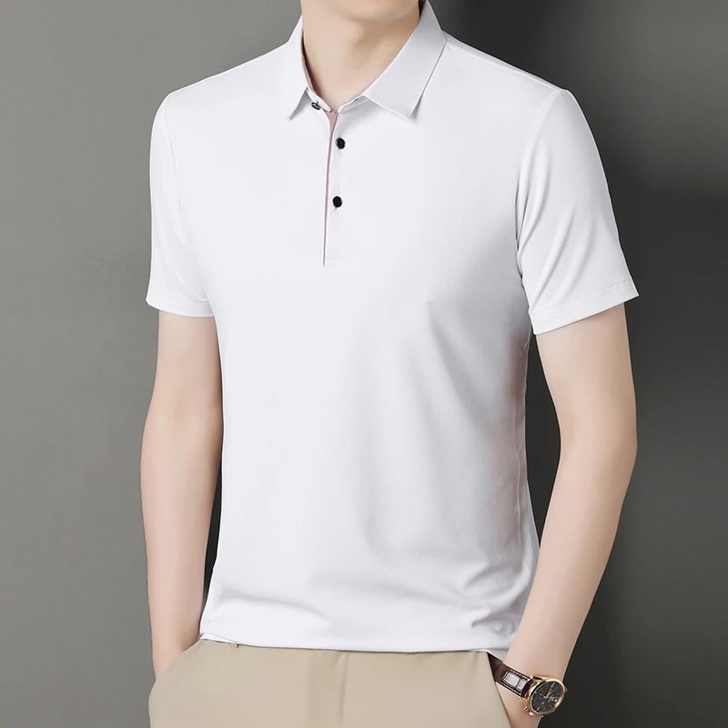 2025 New Men's Business Casual Short Sleeved Shirt Solid Color Polo Shirt Fashionable Breathable Comfortable Versatile Top