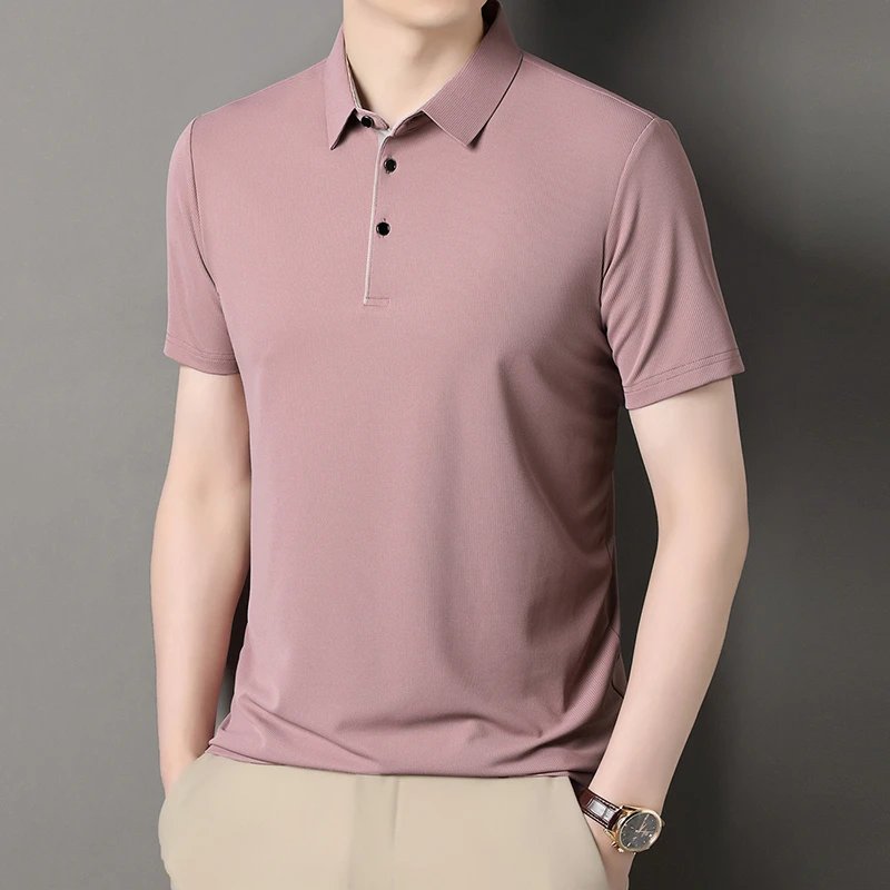 2025 New Men's Business Casual Short Sleeved Shirt Solid Color Polo Shirt Fashionable Breathable Comfortable Versatile Top