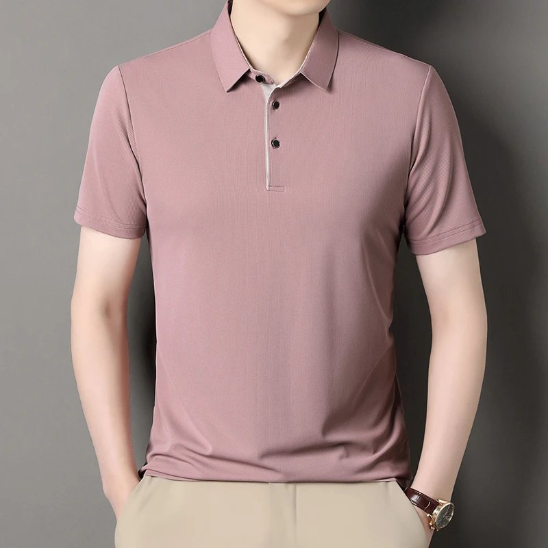2025 New Men's Business Casual Short Sleeved Shirt Solid Color Polo Shirt Fashionable Breathable Comfortable Versatile Top