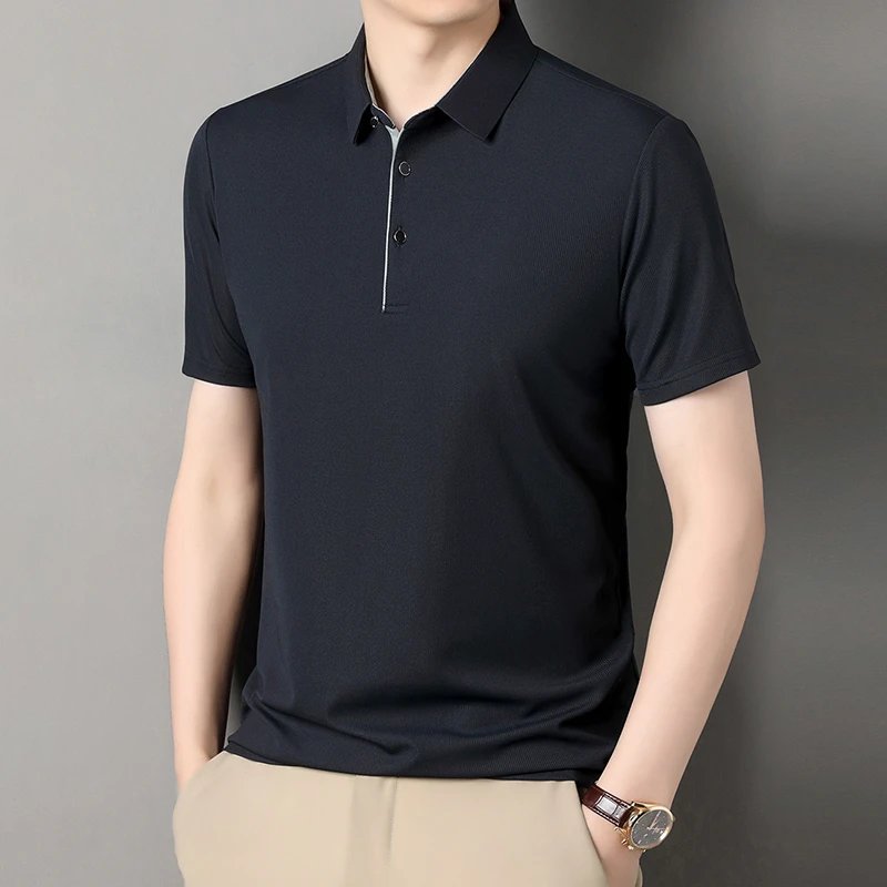 2025 New Men's Business Casual Short Sleeved Shirt Solid Color Polo Shirt Fashionable Breathable Comfortable Versatile Top