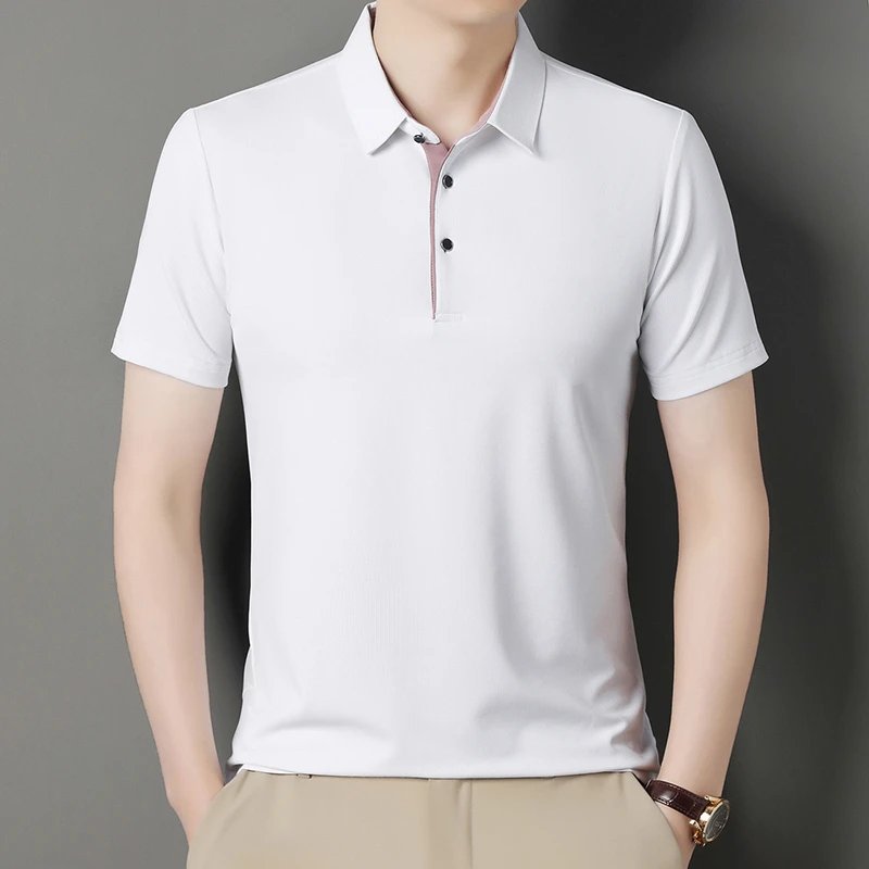 2025 New Men's Business Casual Short Sleeved Shirt Solid Color Polo Shirt Fashionable Breathable Comfortable Versatile Top
