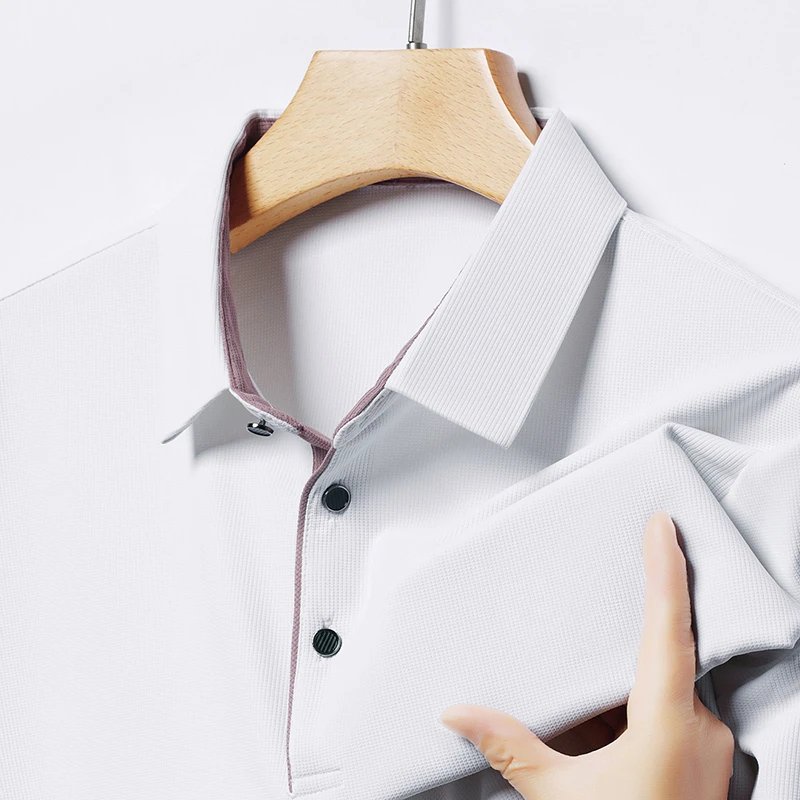 2025 New Men's Business Casual Short Sleeved Shirt Solid Color Polo Shirt Fashionable Breathable Comfortable Versatile Top